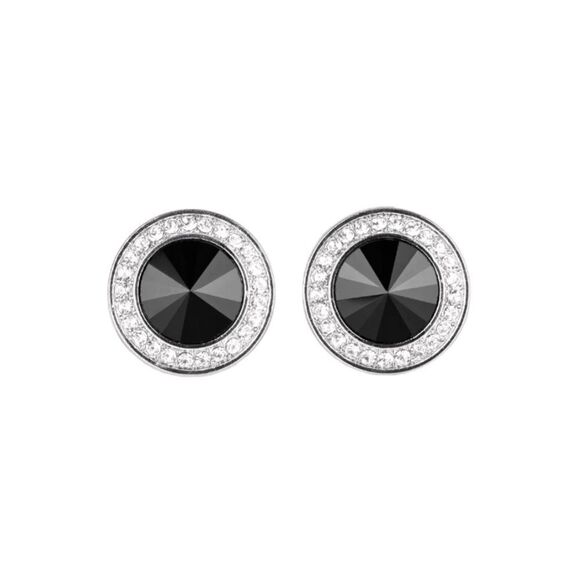 Black Onyx & Rhinestone Halo Stud Earrings Silver  Tone Costume Jewelry OSFM - Picture 3 of 4